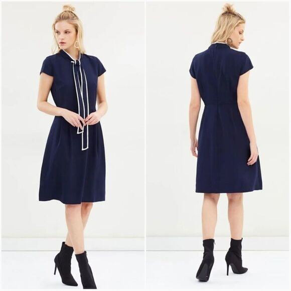 J Crew Women's Blythe Tie Neck 365 Crepe Dress Navy Blue Professional Office 6 - Picture 2 of 14